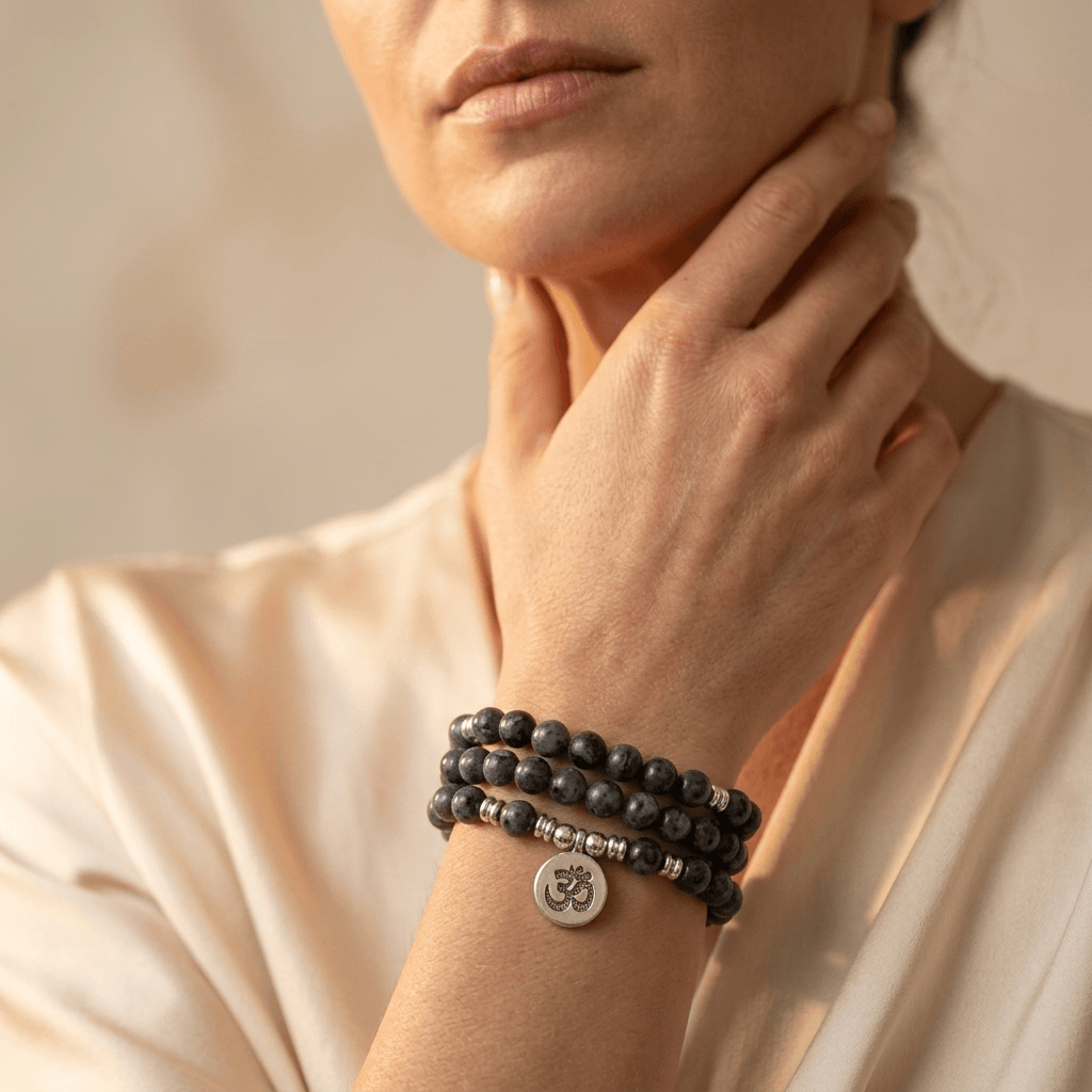 Natural Labradorite Stone Mala Bead Bracelet