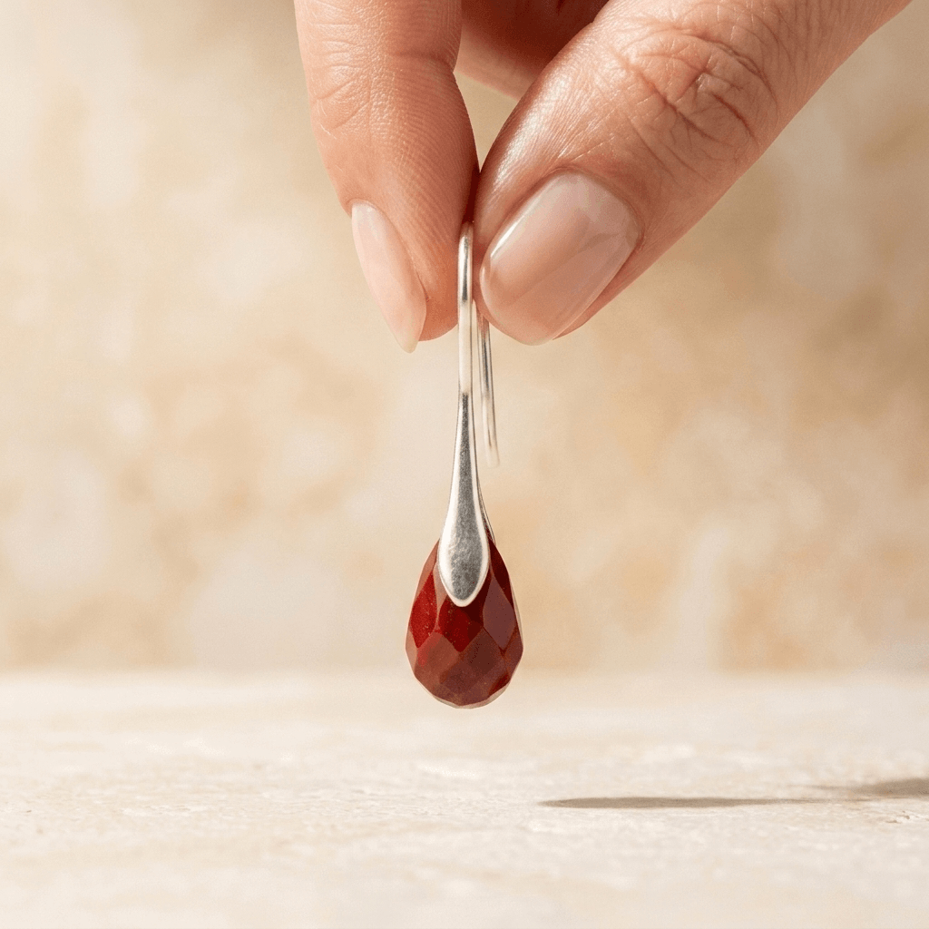 Red Jasper Teardrop Silver Hook Earrings