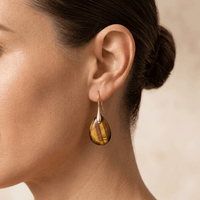 Natural Tiger Eye Gold Teardrop Earrings