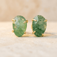 Green Aventurine Gold Oval Stud Earrings