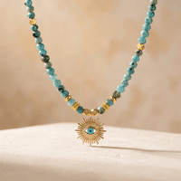 Turquoise Gold Evil Eye Sunburst Pendant Necklace