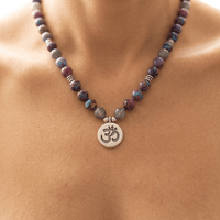 Purple Jasper Labradorite Om Symbol Mala Necklace