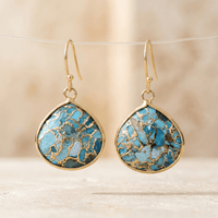Blue Turquoise Gold Teardrop Earrings