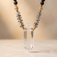 Natural Labradorite Lava Gold Pendant Necklace