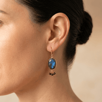Labradorite Gold Oval Beaded Drop Earrings