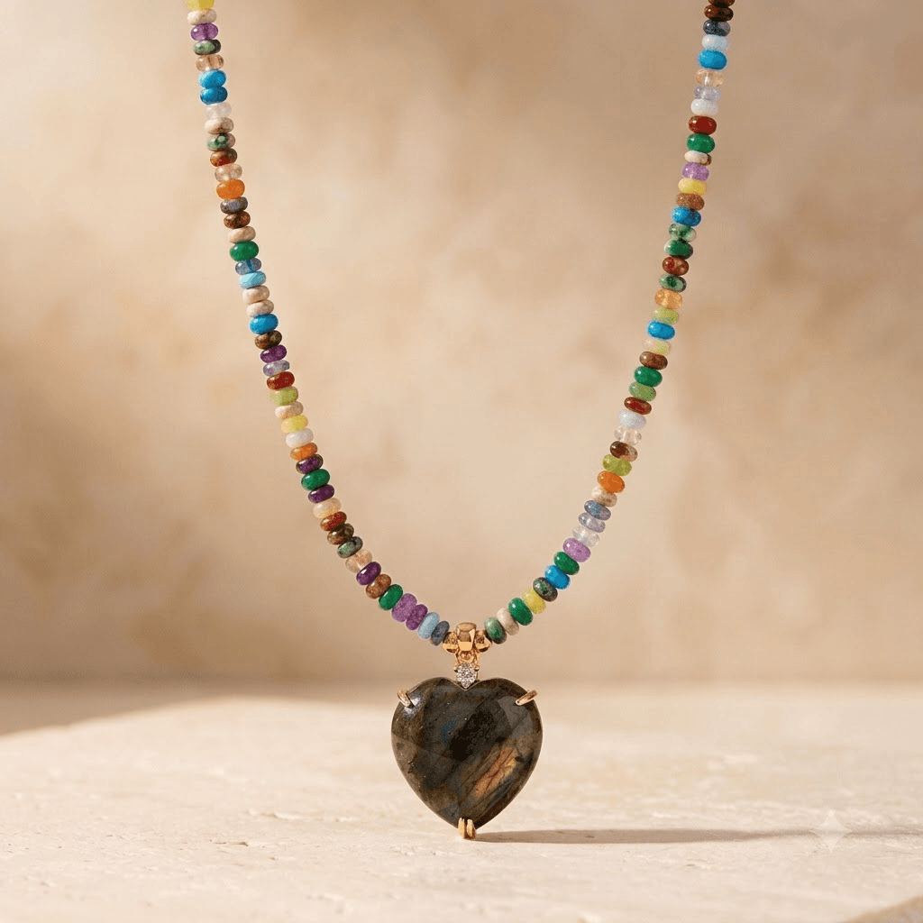 Labradorite Heart Multicolor Beaded Necklace