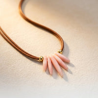 Boho Rose Quartz Spike Leather Necklace