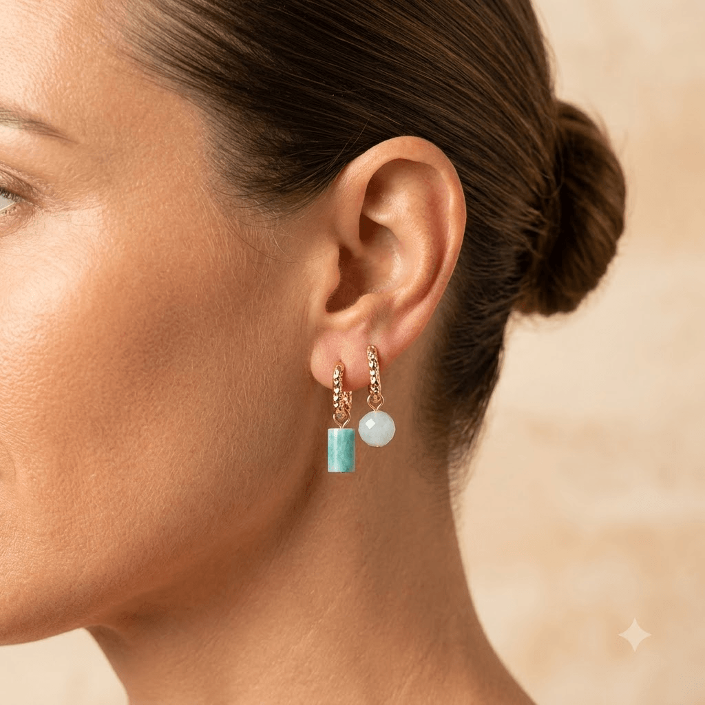 Asymmetrical Amazonite Gold Hoop Earrings