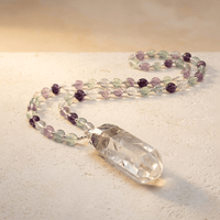 Fluorite Clear Quartz Crystal Point Pendant Necklace