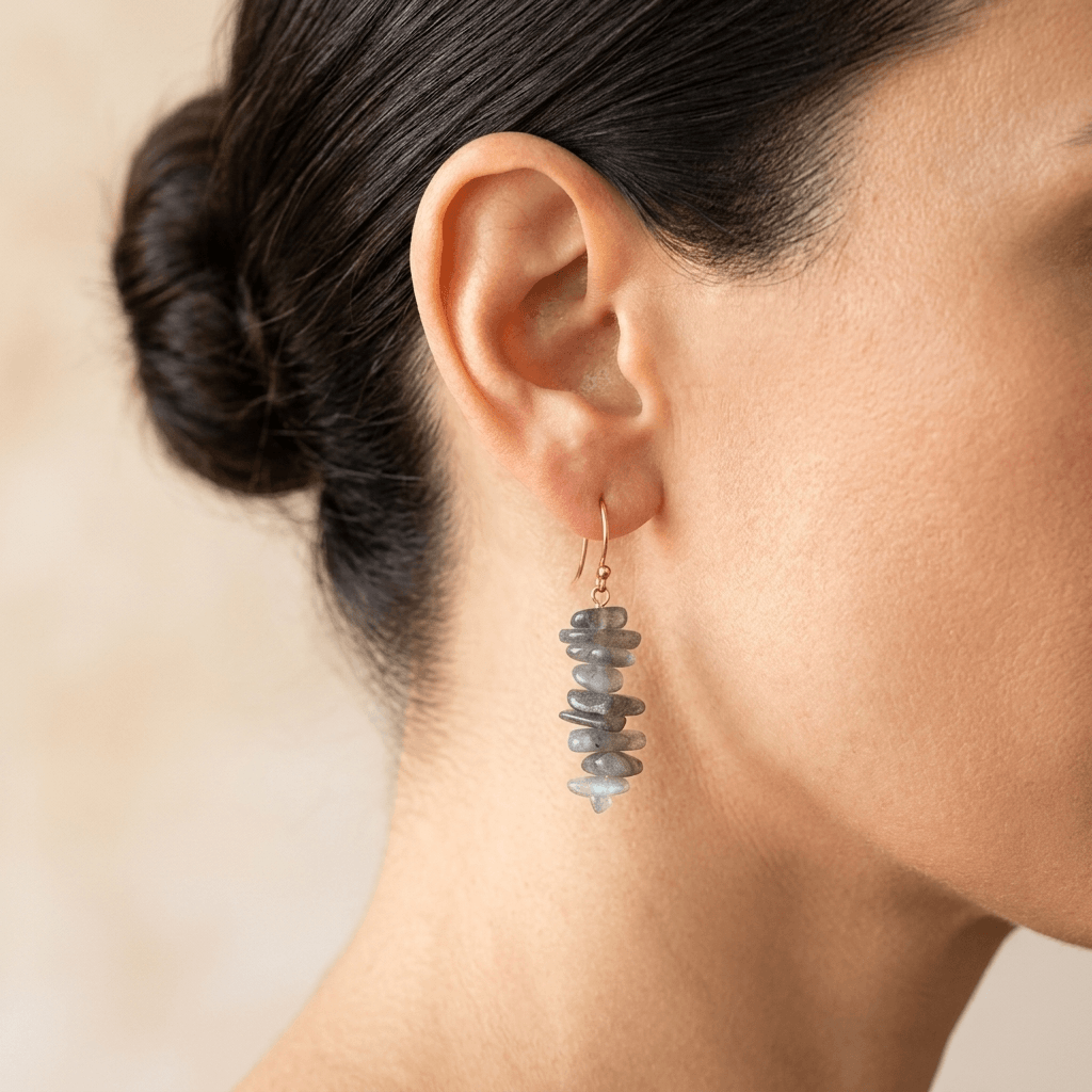 Natural Labradorite Gold Stacked Drop Earrings