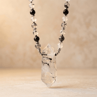 Natural Black Rutilated Quartz Crystal Necklace