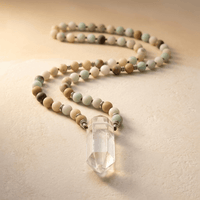 Natural Amazonite Clear Quartz Crystal Pendant Necklace