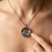 Retro Silver Amber Mountain Landscape Necklace