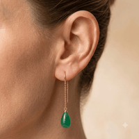 Green Onyx Gold Teardrop Thread Earrings