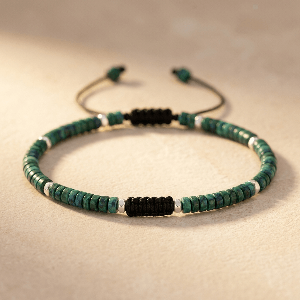 Green Stone Beaded Adjustable Bracelet