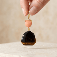 Tiger Eye Peach Stone Gold Drop Earrings