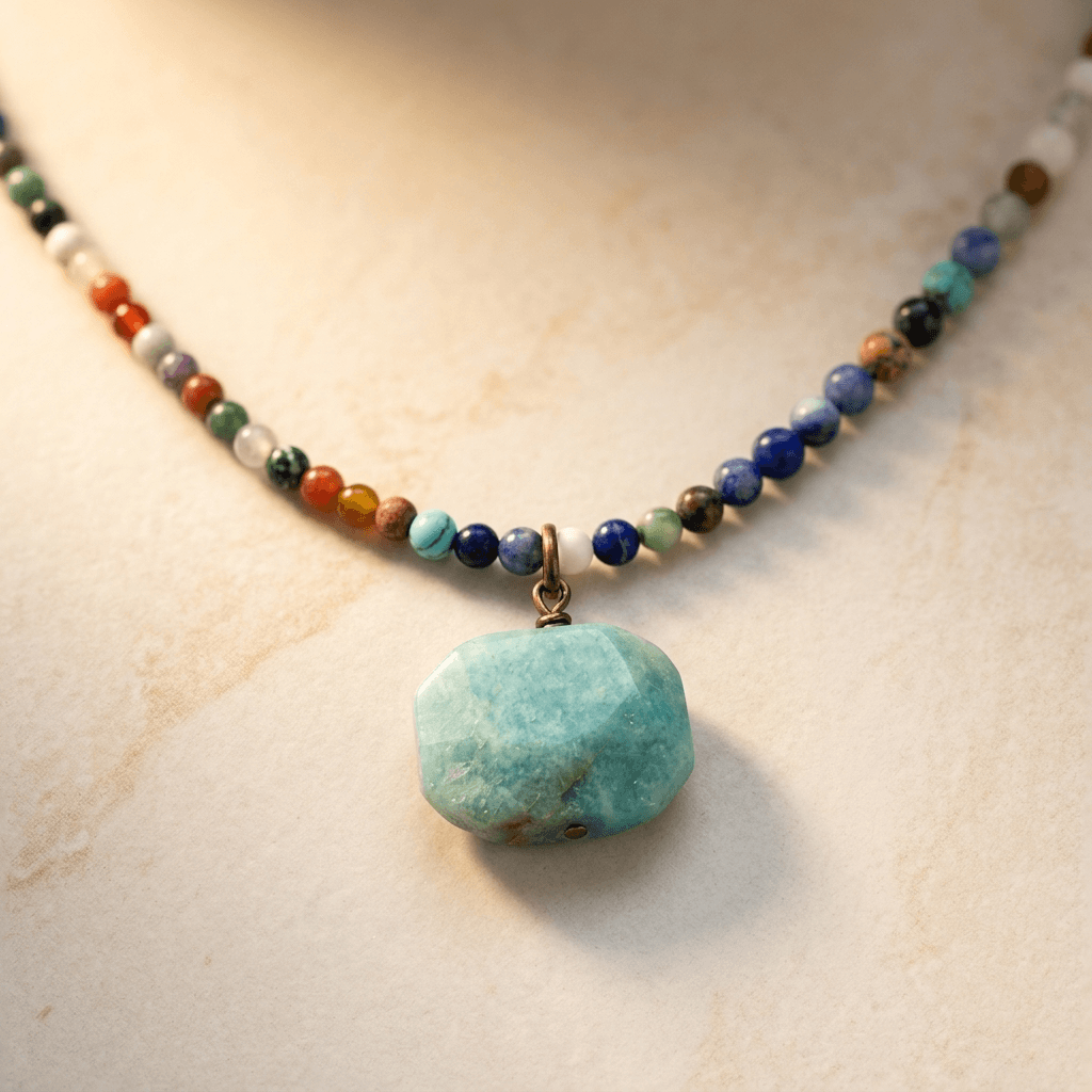 Natural Amazonite Mix Bead Choker Necklace