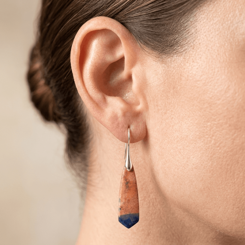 Terracotta Blue Jasper Stone Dangle Earrings