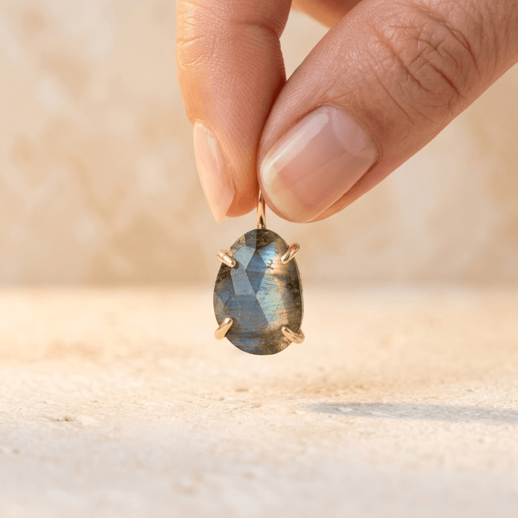 Natural Labradorite Gold Oval Stud Earrings