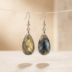 Natural Labradorite Silver Faceted Drop Earrings