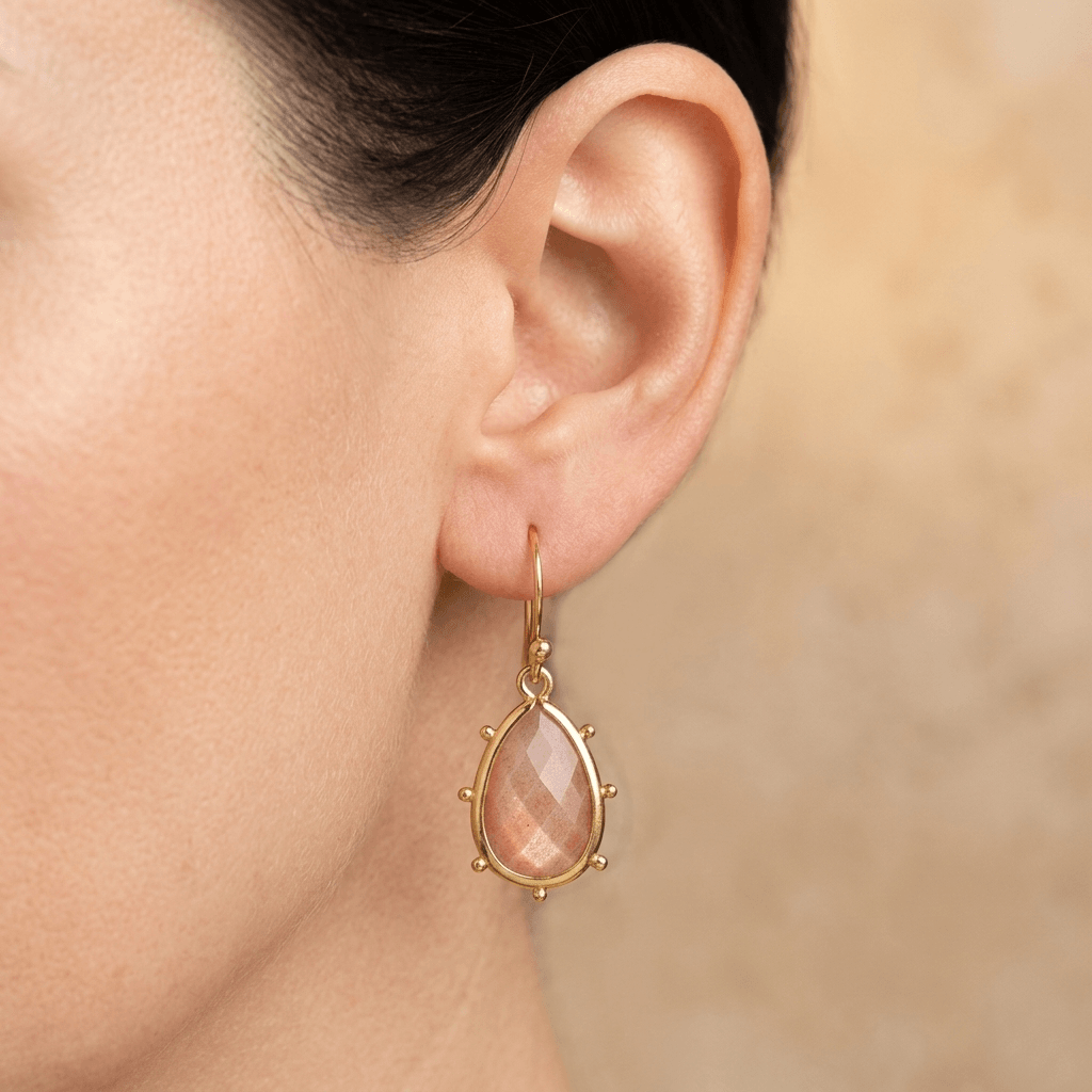 Natural Sunstone Gold Teardrop Earrings