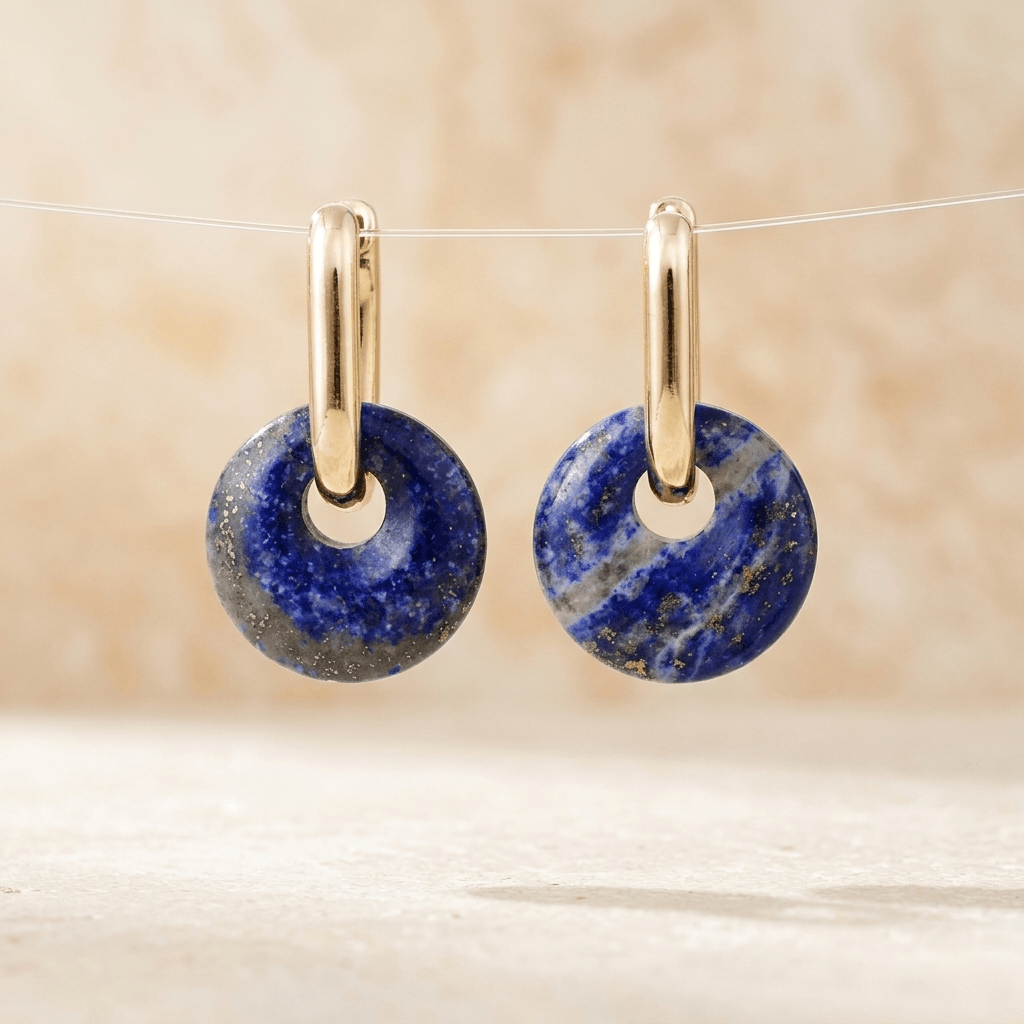 Natural Lapis Lazuli Gold Hoop Earrings