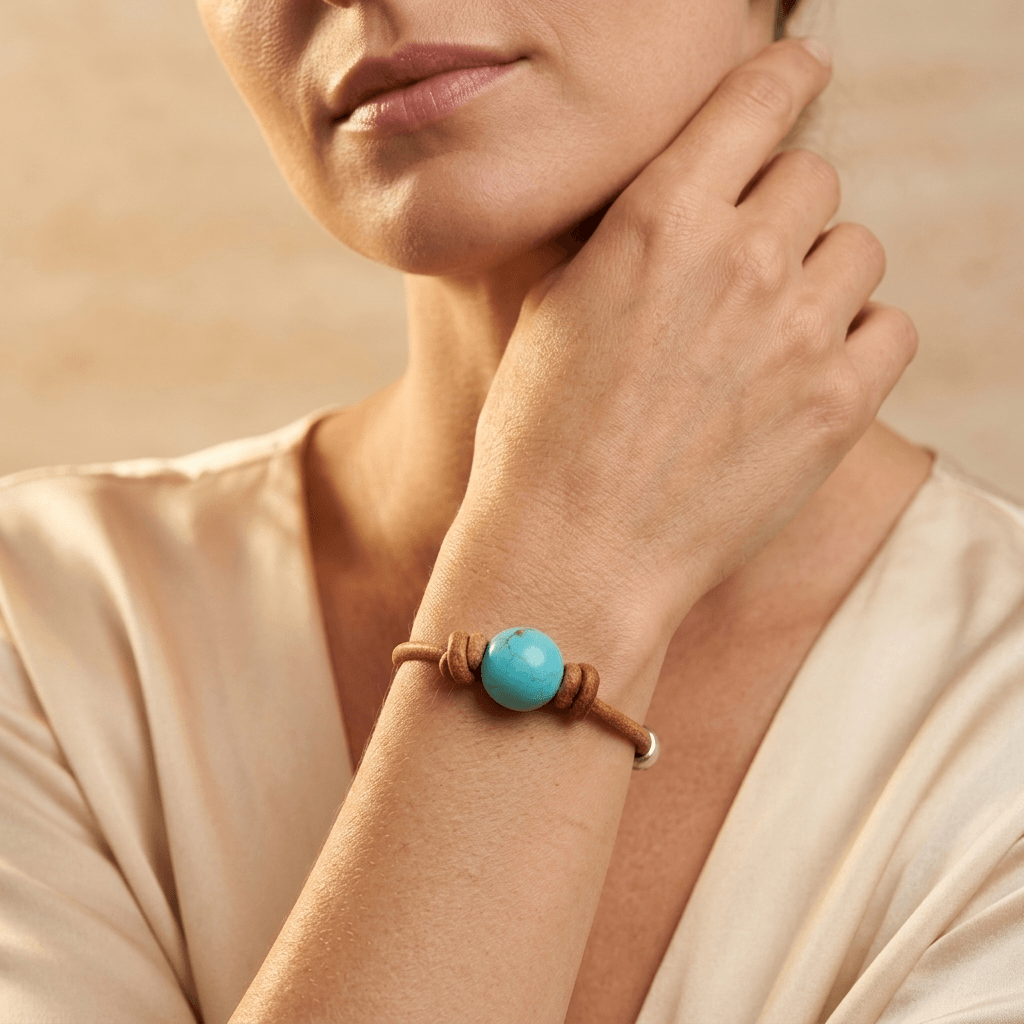 Turquoise Leather Adjustable Bead Bracelet