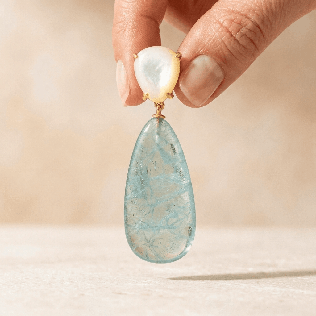 Green Fluorite Pearl Teardrop Drop Earrings