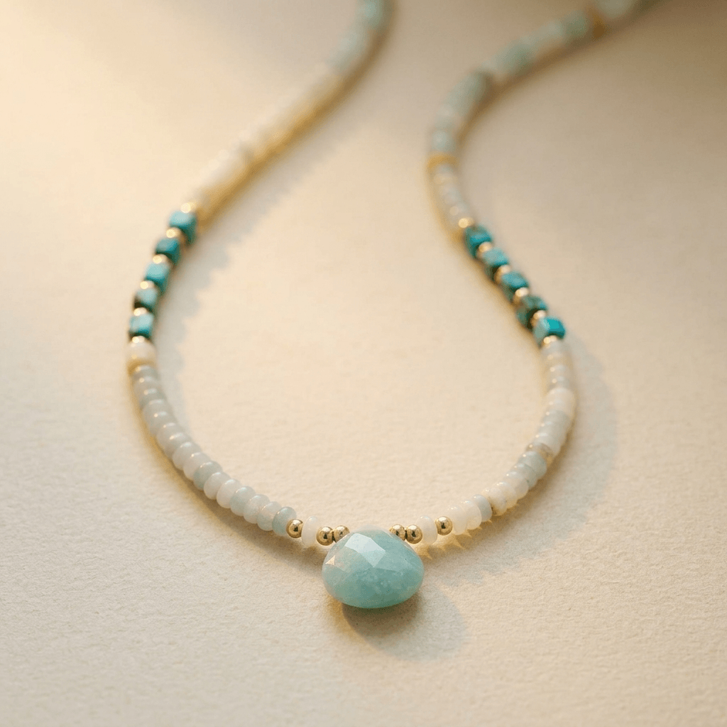 Amazonite Turquoise Gold Bead Necklace
