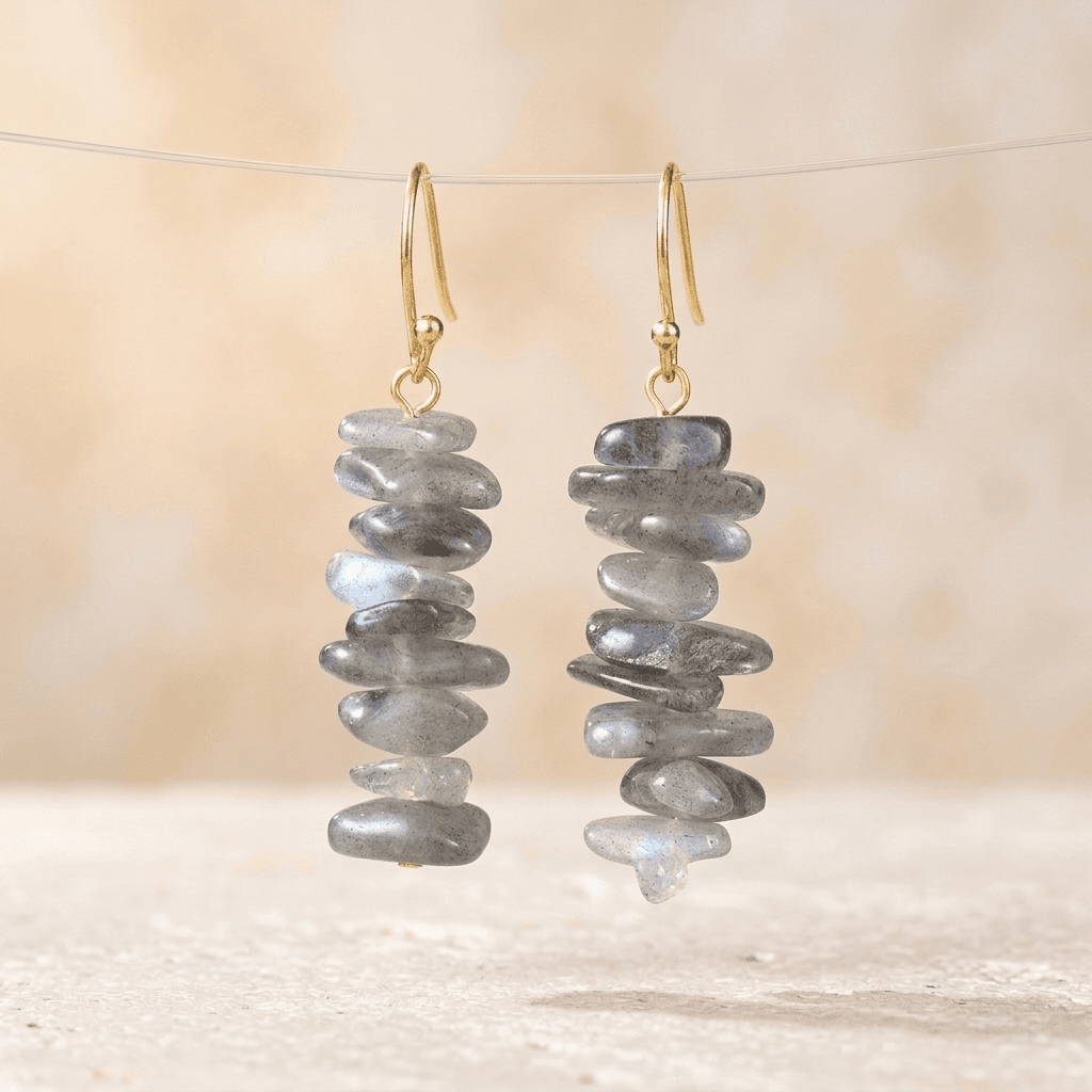 Natural Labradorite Gold Stacked Drop Earrings