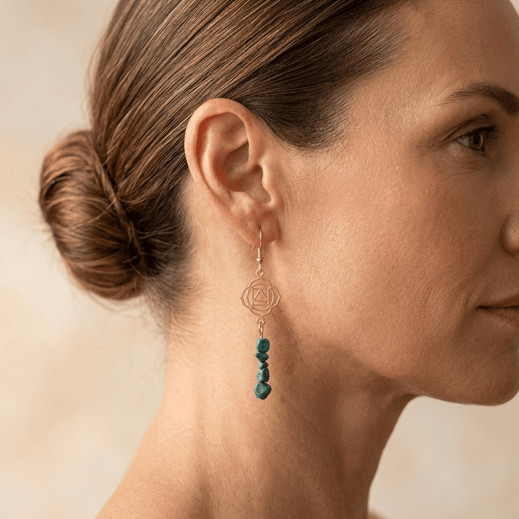Natural Chrysocolla Gold Chakra Drop Earrings