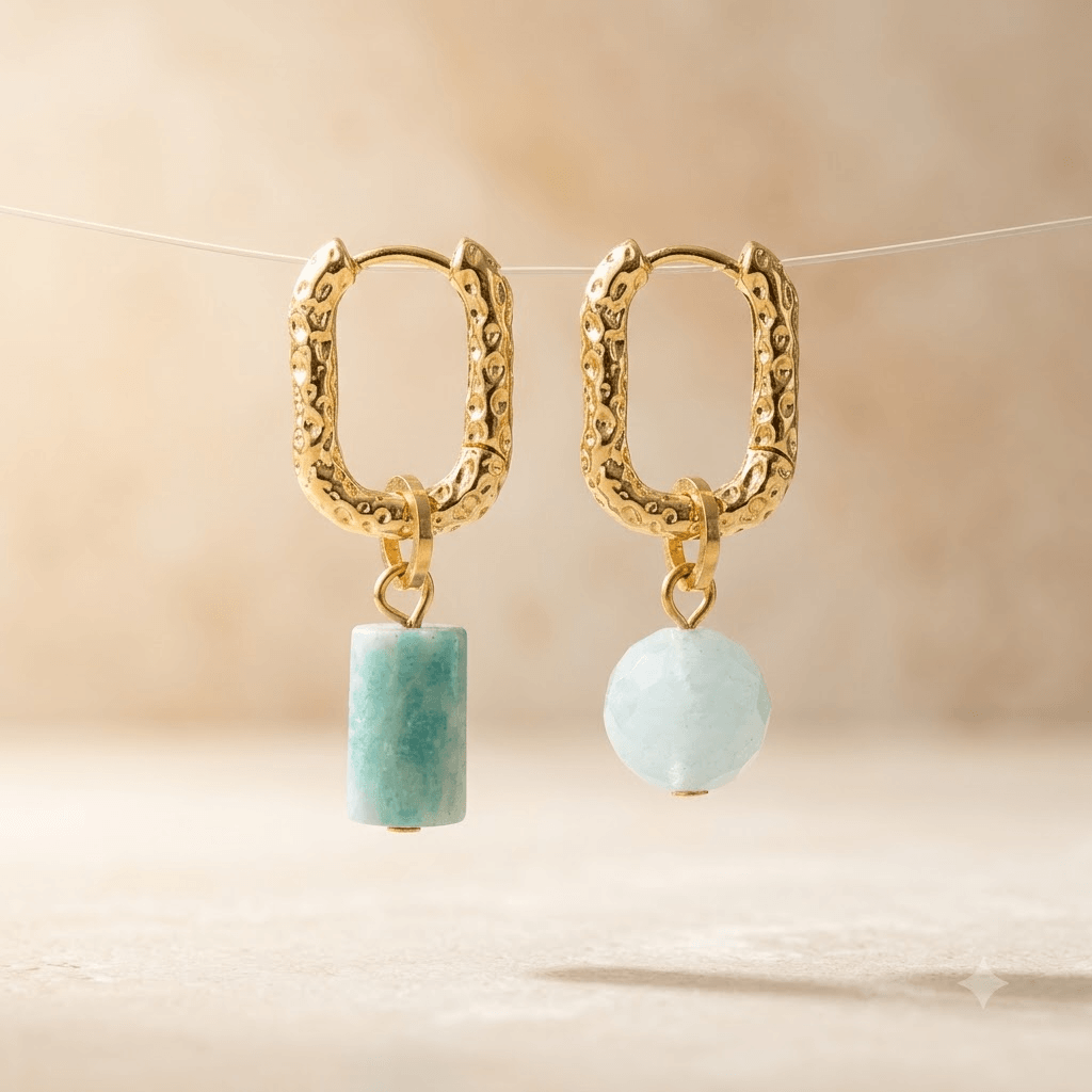 Asymmetrical Amazonite Gold Hoop Earrings