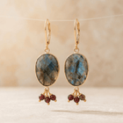 Labradorite Gold Oval Beaded Drop Earrings