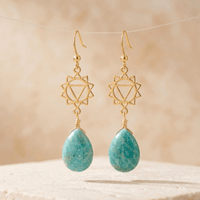 Spiritual Chakra Gold Amazonite Drop Earrings