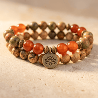 Natural Jasper Carnelian Lotus Charm Bracelet