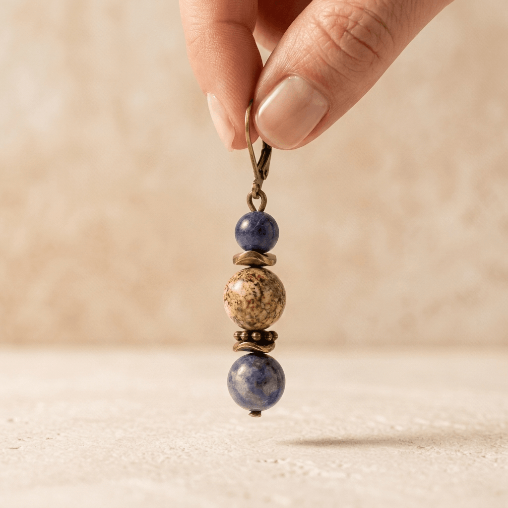 Natural Sodalite Jasper Bronze Drop Earrings