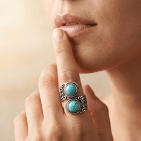 Turquoise Antique Silver Double Stone Ring