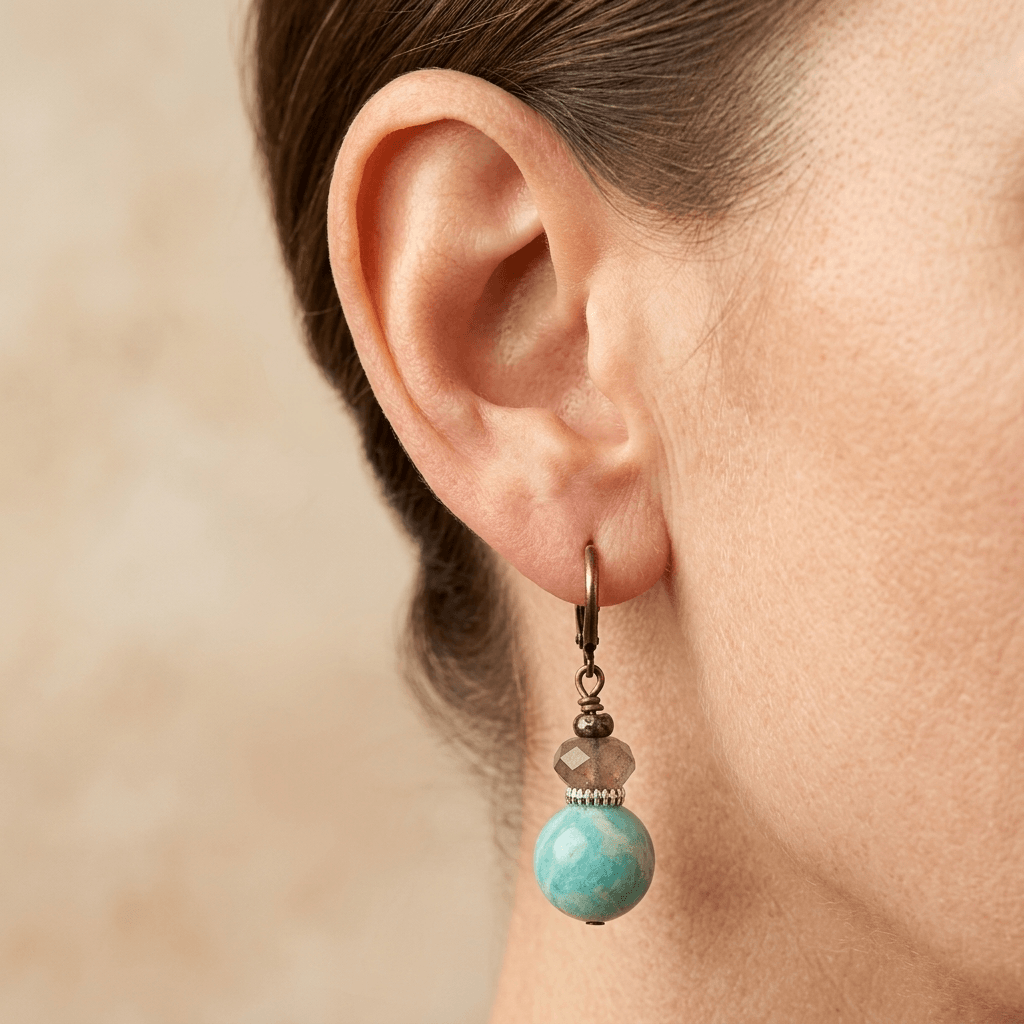 Turquoise Amazonite Bronze Lever Back Earrings