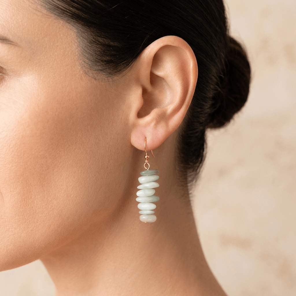Natural Green Jade Stacked Drop Earrings