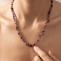 Natural Pink Tourmaline Chip Beaded Necklace