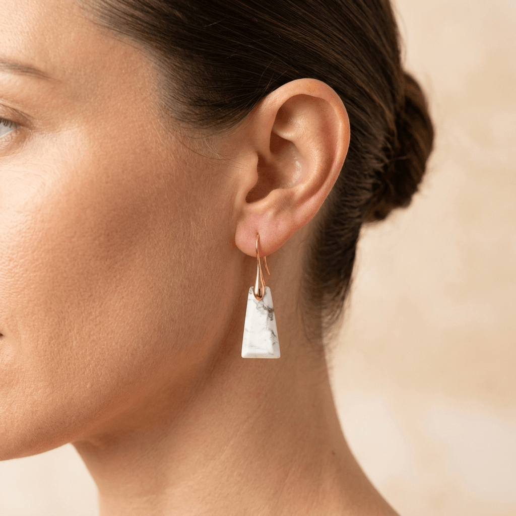 White Marble Gold Teardrop Earrings