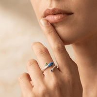 Silver Blue Flower Leaf Open Ring