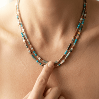 Mixed Gemstone Beaded Gold Layered Necklace