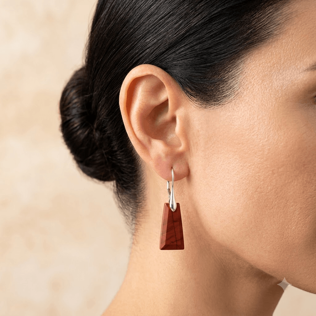 Red Jasper Silver Trapezoid Drop Earrings