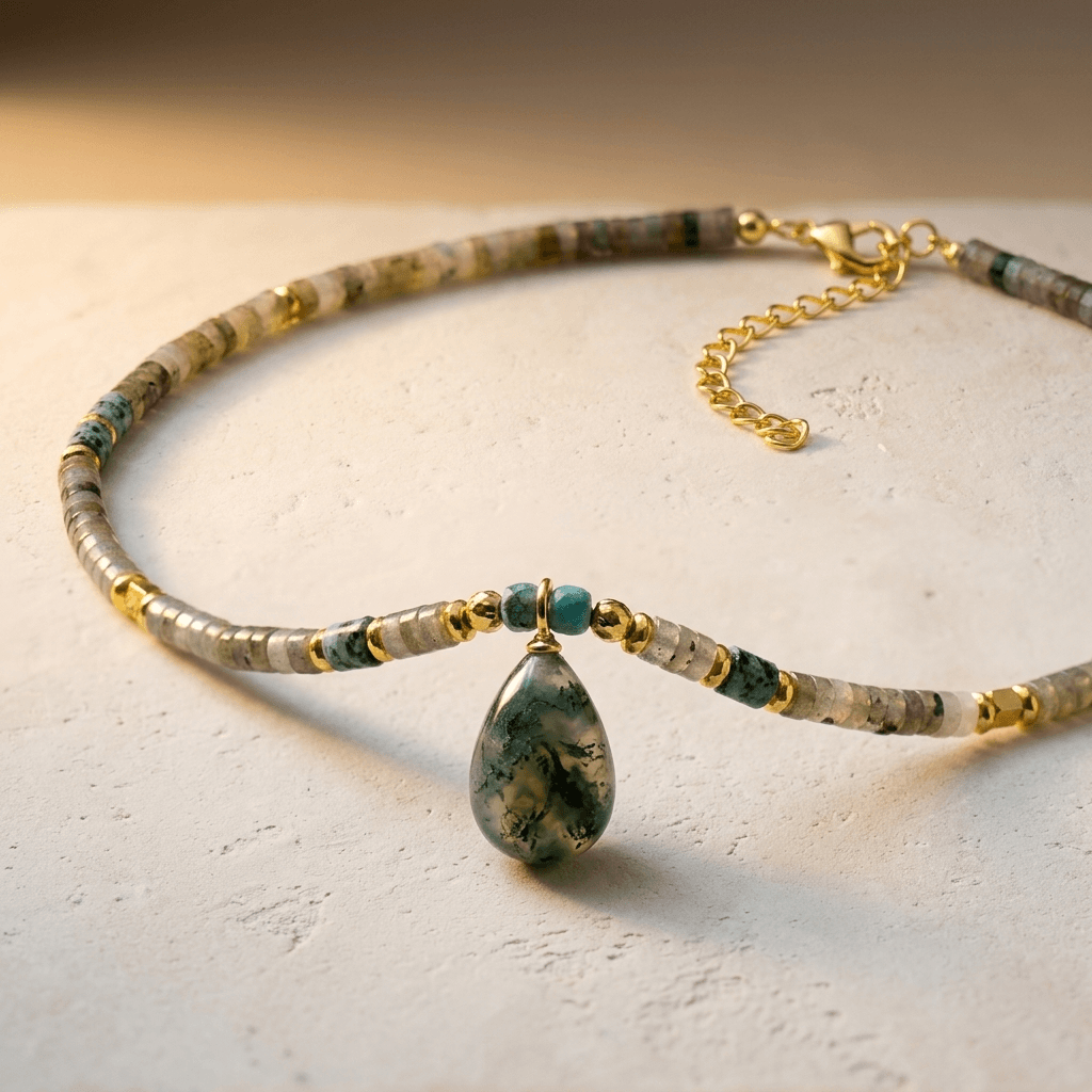 Natural Labradorite African Turquoise Teardrop Necklace