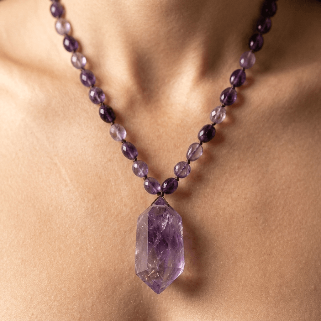 Natural Amethyst Point Pendant Necklace