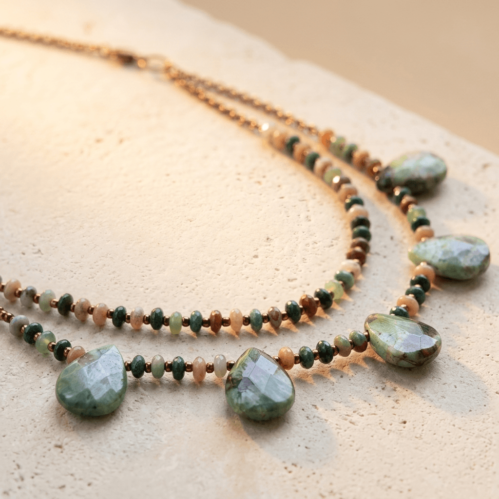 Natural Agate Teardrop Beaded Layered Necklace