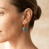 Blue Apatite Gold Cushion Drop Earrings