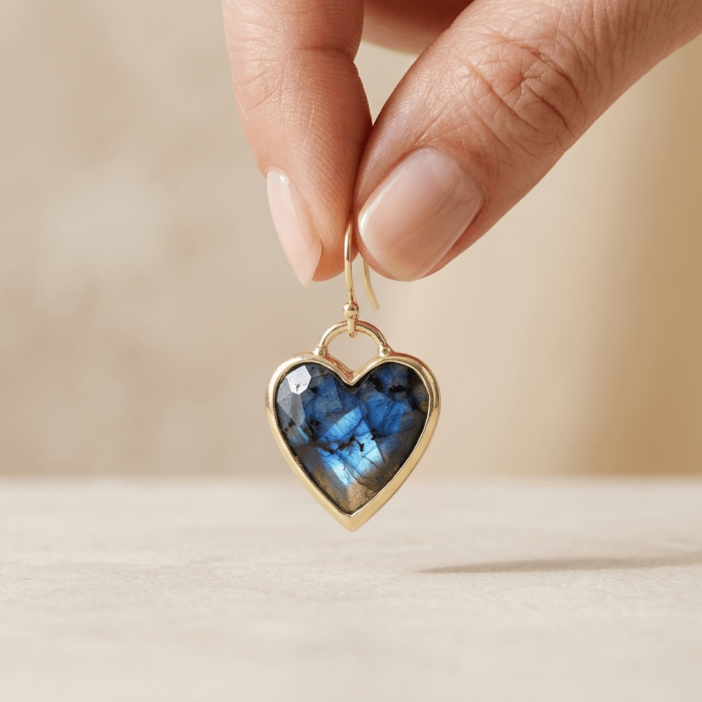 Labradorite Gold Heart Drop Earrings