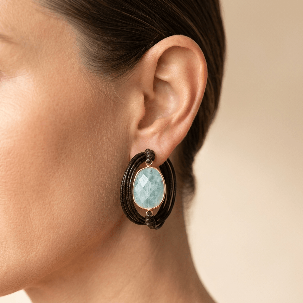 Natural Amazonite Oval Gold Drop Earrings